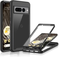 Google Pixel 7 Pro Ütésálló Átlátszó Tok Beépített Képernyővédővel - Fekete 1