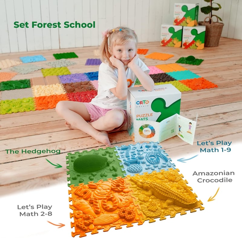 ORTO NATURE Erdei Iskola Szenzoros Puzzle Masszázs Szőnyeg - Ortopédiai Játszószőnyeg Babáknak és Gyerekeknek