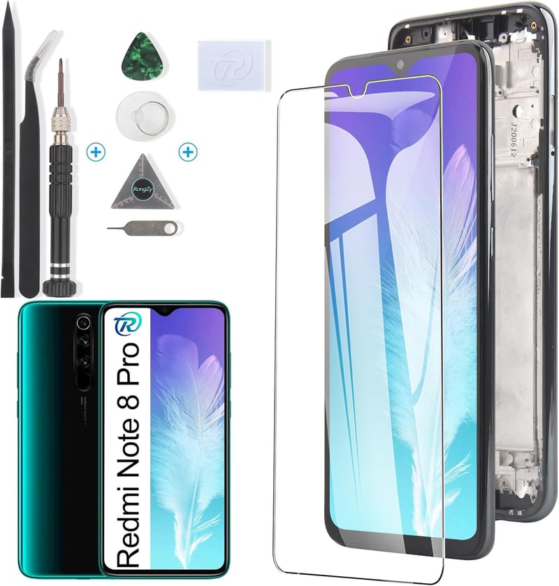 RongZy LCD Kijelző és Érintőképernyő Xiaomi Redmi Note 8 Pro Telefonhoz - 6,53 Hüvelykes Csereképernyő Szerelő Eszközökkel