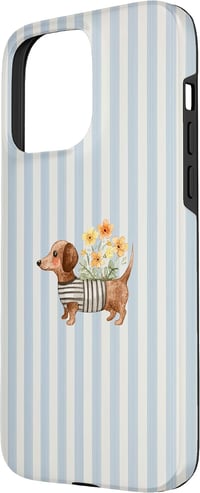 Dachshund Floral Wiener Stripes Cute Dog Pet Lover iPhone 15 Pro Max telefontok cuki tacskó virágos kék csíkos kutyás mintával 2