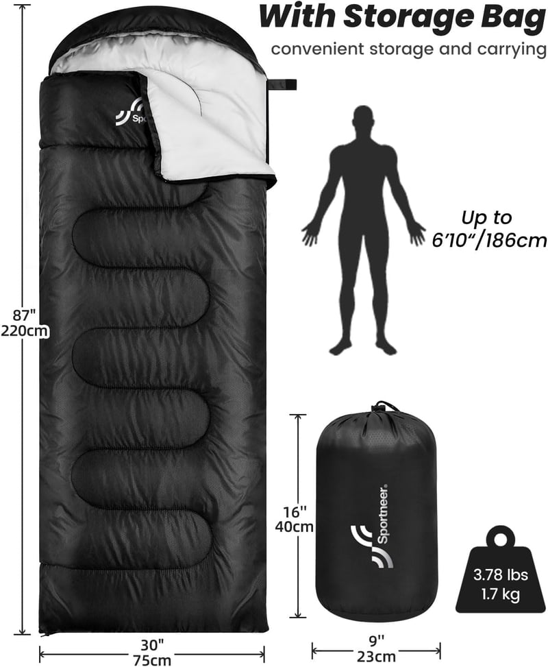 Sac de dormit Sportneer pentru adulți și copii, ușor și portabil, ideal pentru camping