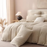 Tospass Plüss Ágynemű 200x200 cm Bézs Teddy Fleece Mikroszálas Huzat Cipzárral - Puha Téli Garnitúra 2 db 80x80 cm Párnahuzattal - Cashmere  4