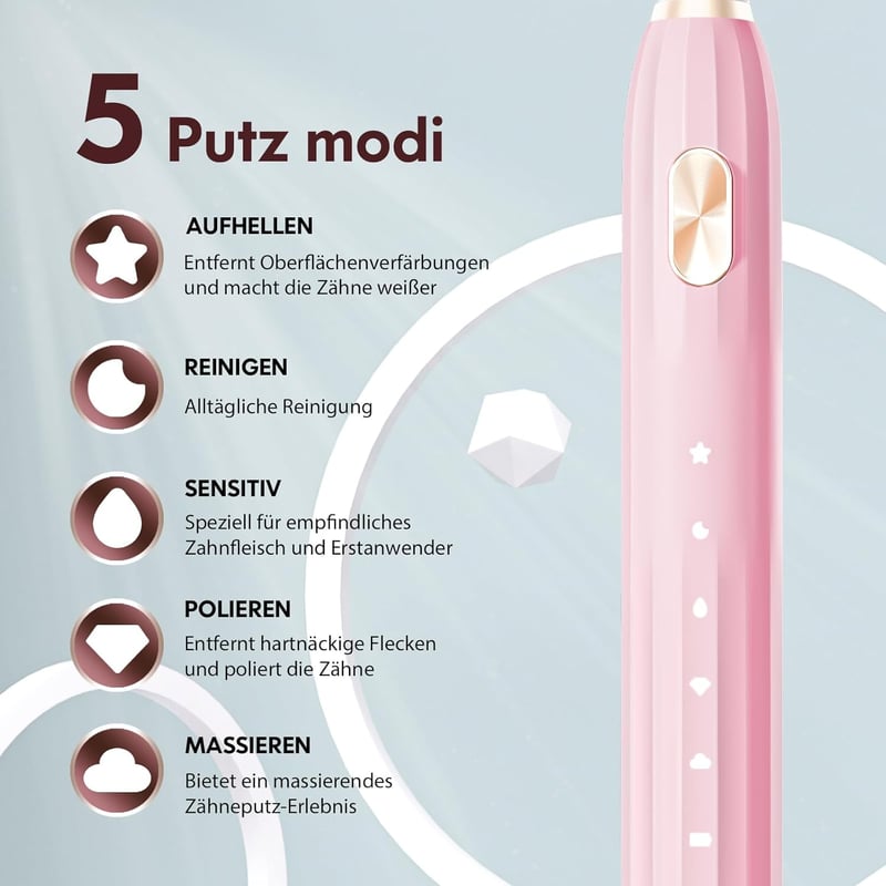 DADA-TECH Szónikus Elektromos Fogkefe 5 Tisztítási Móddal és 9 Fejjel