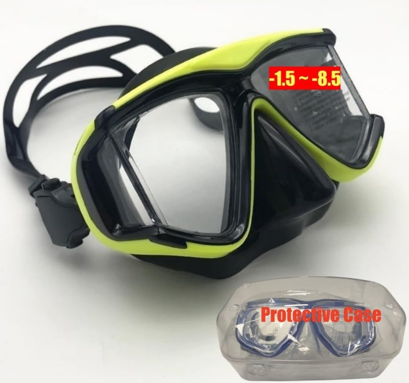 YEESAM rövidlátó búvármaszk sárga, -2,0 dioptriás, széles látómezővel