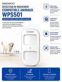 Bezdrôtový pohybový senzor Daewoo WPS501 s ochranou proti zvieratám, 868 MHz, pre alarm Daewoo SA501 2