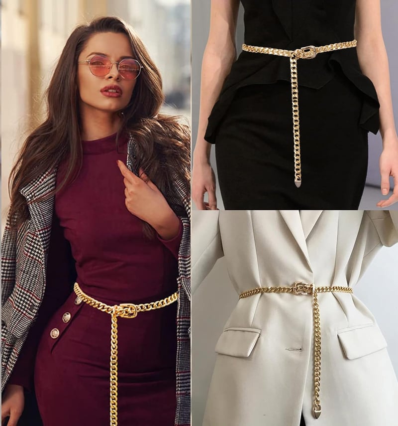 AABDTYYD Női Fém Deréklánc - Arany Vintage Övlánc Állítható Csattal, Elegáns Ruha Öv és Testlánc Divatos Kiegészítő