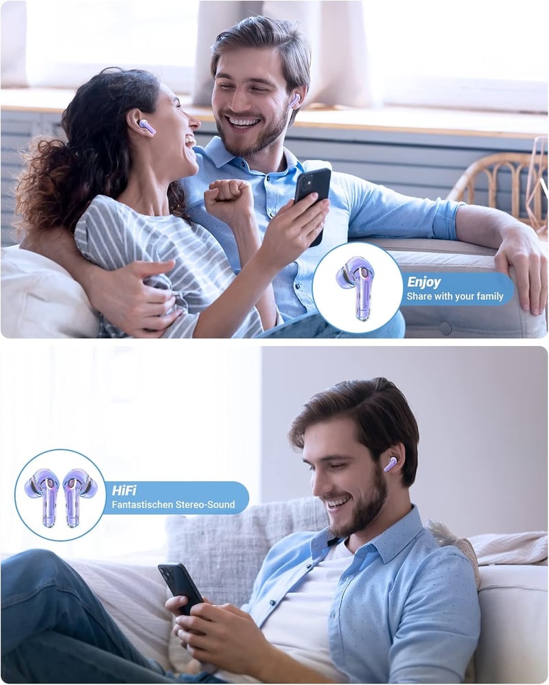 ACEFAST T8 Lila Bluetooth Fülhallgató - 4 Mikrofon, 30 Órás Akku, LED Kijelző