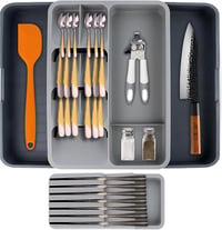 DAFFODILY Bővíthető Evőeszköz Szervező Fiókba, Kés Tartóval, 14 Kés Tárolásához - Tray + Knife Block 1