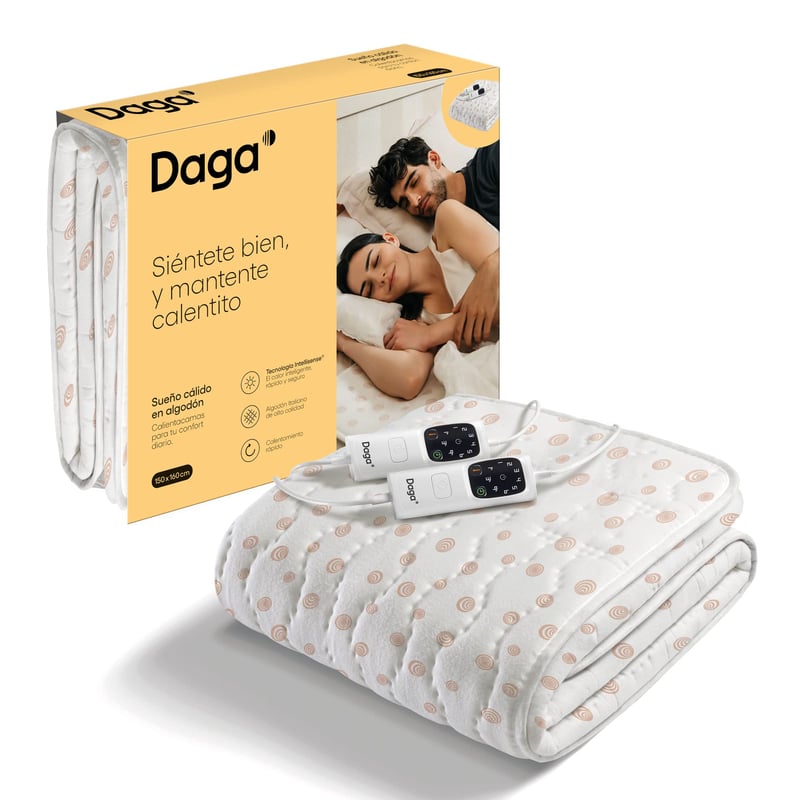 Daga Intellisense Technology Električni grijač za krevet od talijanskog pamuka 150x160 cm bež s višestrukim timerom i 6 stupnjeva temperature