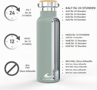 Dvojstenná nerezová termoska Daikoku - 750 ml - pastelovo zelená - na teplé aj studené nápoje - s dvoma uzávermi 3
