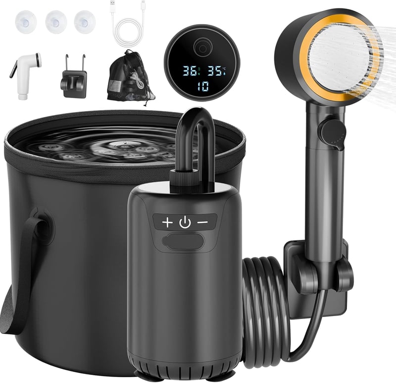 Daipaoer 8000mAh Hordozható Kempingzuhany Szivattyúval és Szűrővel