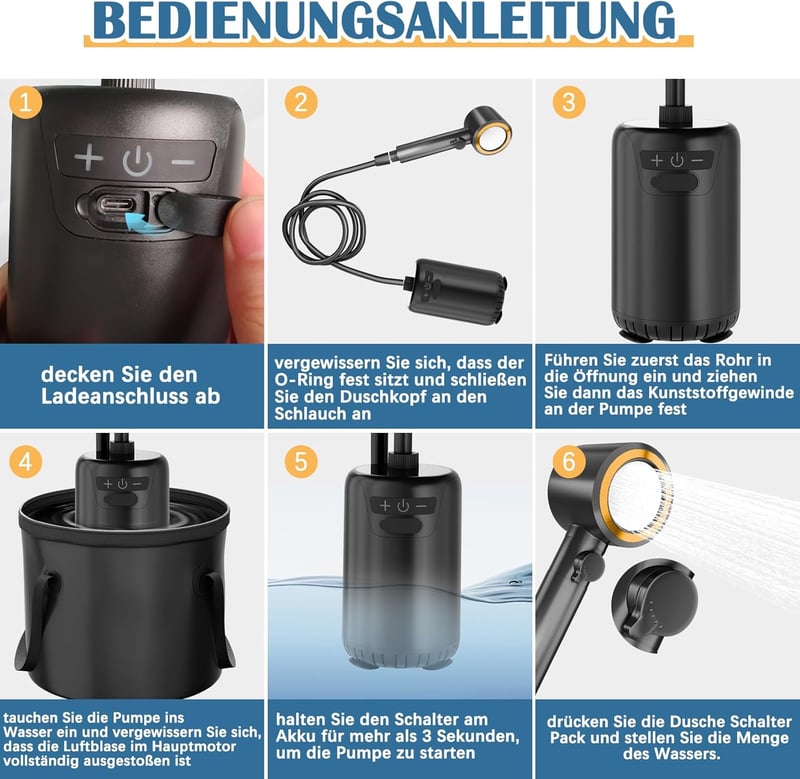 Daipaoer 8000mAh Hordozható Kempingzuhany Szivattyúval és Szűrővel