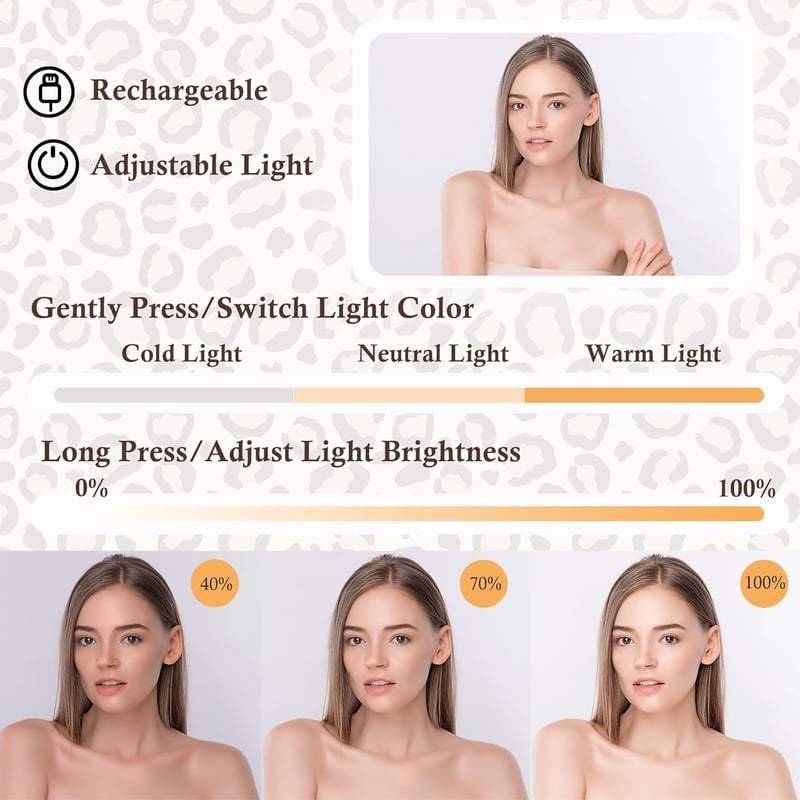 DaizySight LED-es sminkkoffer leopárd mintás utazási szépségápolási táska női