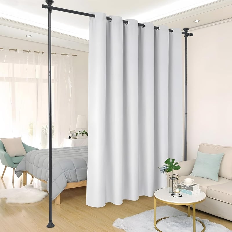 DAKEPOLE Állítható Térelválasztó Keret - Flexibilis Függönytartó Rúd Nappali, Háló és Iroda Térelválasztáshoz, Fém, 178×317 cm, Fekete