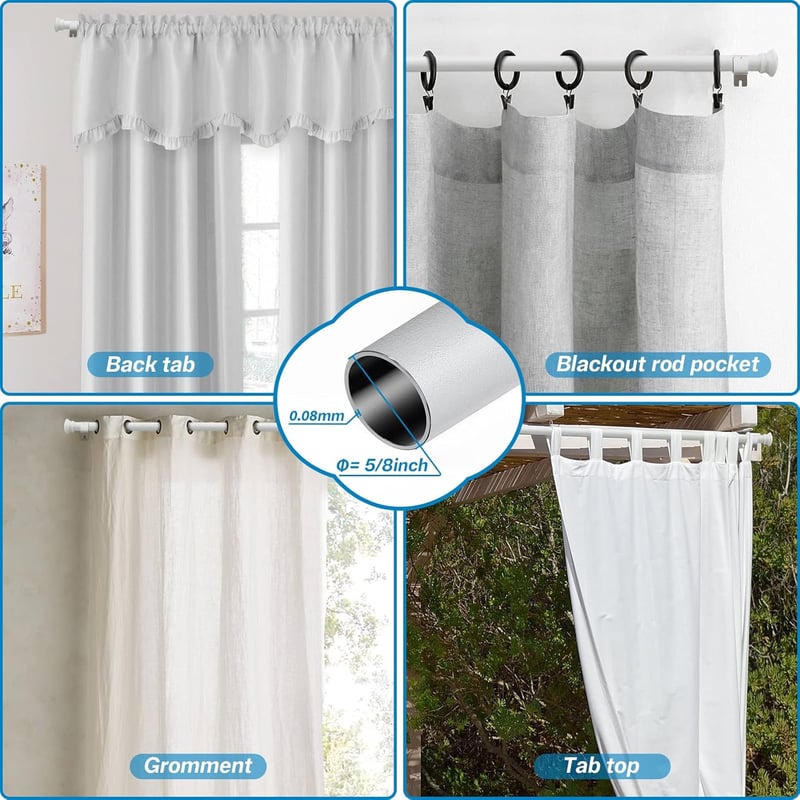 DAKEPOLE Fehér Függönyrúd Szett 71-210 cm, 16 mm Átmérőjű Rozsdamentes Acél Karnisrúd Hálószobába, Nappaliba, Gyerekszobába