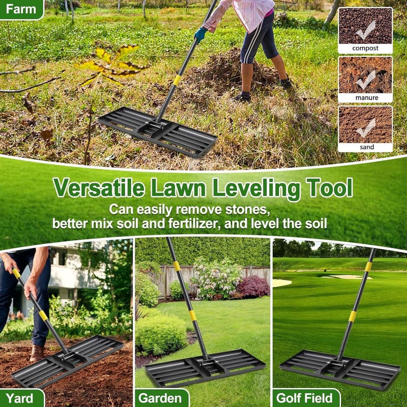 DAKEPOLE Fém Gyepszintezőrake 182 cm Rozsdamentes Acél Kerti Szerszám