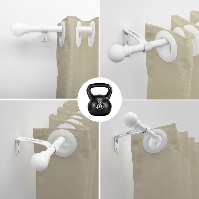 DAKEPOLE Kihúzható Fehér Fém Függönyrúd 70-210 cm, 16 mm Átmérőjű Tartókonzolokkal, Hálószobába, Nappaliba, Konyhába