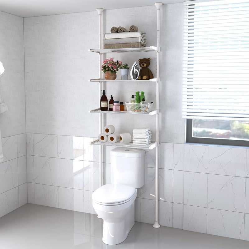 DAKEPOLE WC Fölötti Polc 4 Szintes Állítható Fürdőszoba Szervezőrendszer Fehér 295cm