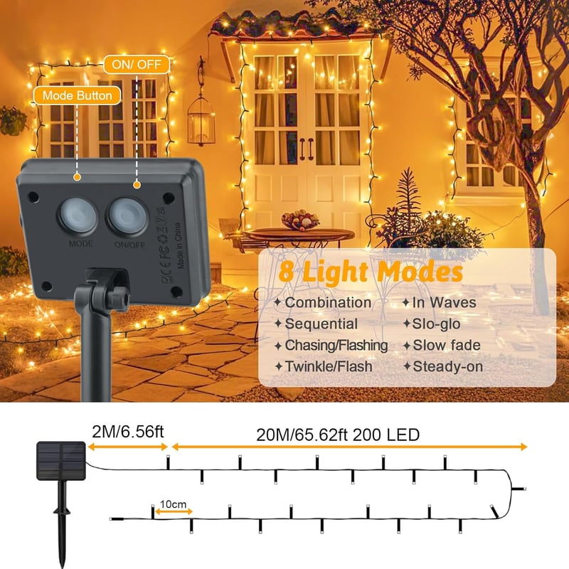 Dalugo 22m 200 LED meleg fehér szolár fényfüzér kültéri dekorációhoz