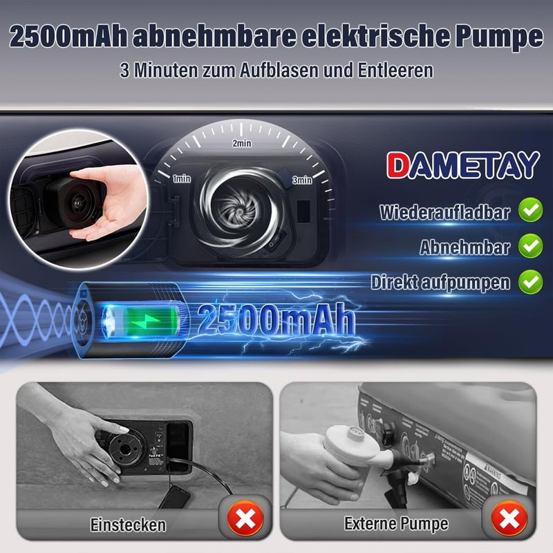 Dametay Önfelfújó Légágy 2 Személyes 198x152cm Elektromos Pumpával