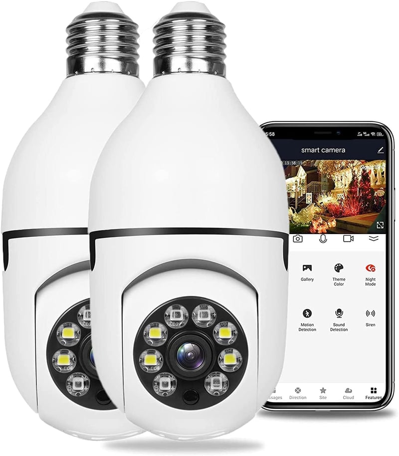 DaMohony E27 WiFi bezpečnostná kamera v žiarovke 1080P HD – 2-kusové balenie, vstavaná monitorovacia kamera