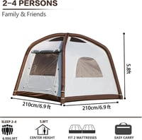 DanCoom felfújható sátor 2-8 személyes camping sátor esővédővel - Small (2-4 people) brown/beige 6