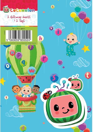 Danilo Promotions CoComelon Set papira za zamatanje poklona za djecu - 6 šarenih listova i 6 naljepnica, 70x50 cm, rođendansko pakiranje poklona, službeni proizvod