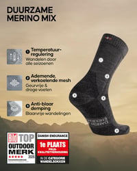 DANISH ENDURANCE Merino gyapjú túrazokni uniszex, 3 pár - sötétszürke - 43-47-es méret 2