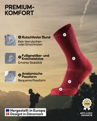 DANISH ENDURANCE Merino vlnené turistické ponožky, 3 páry – zelená, hnedá, červená – veľkosť 39 – 42 3