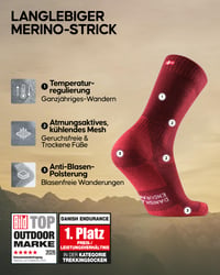 DANISH ENDURANCE Merino vlnené turistické ponožky, 3 páry – zelená, hnedá, červená – veľkosť 39 – 42 2