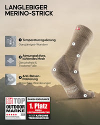 DANISH ENDURANCE Merino Túra Zokni Termikus Polár Férfi Női Gyerek 3 Pár Párnázott 2