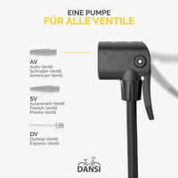 DANSI Cyklistická podlahová pumpa pre všetky typy ventilov AV SV DV – Pumpa na bicykel s manometrom, adaptérmi a držiakom, pre motocykle, e-bicykle a autá 3