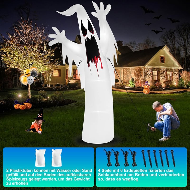 Danxilu 3,6m Halloween Felfújható Szellem LED Világítással Kültéri Dekoráció