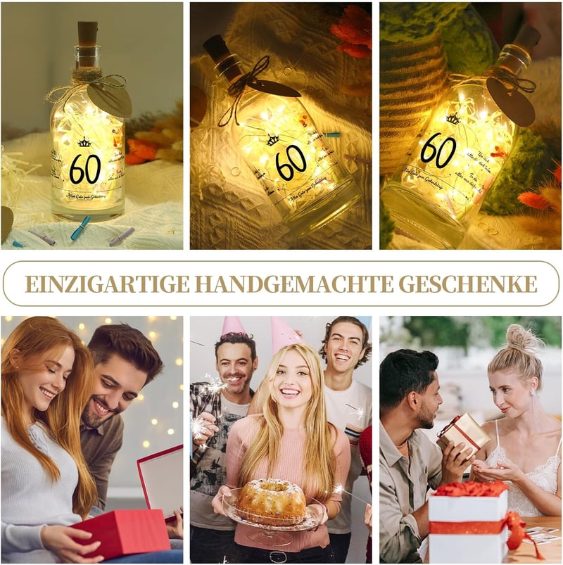 DAOUZL 60. Születésnapi LED Üveg Lámpa Felirattal, Személyre Szabható Ajándék