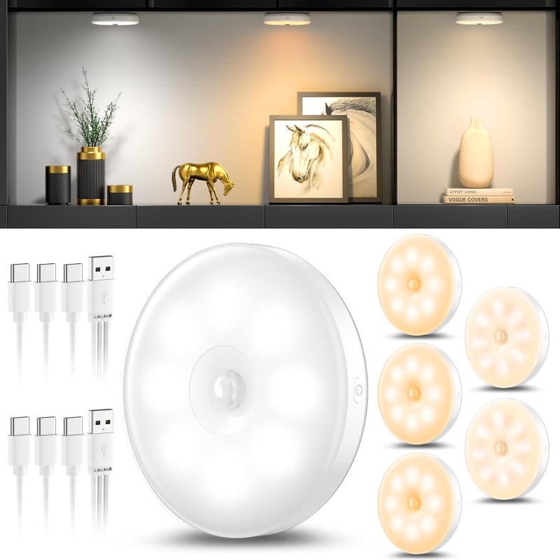 daphomeu 6db Mozgásérzékelős LED Éjszakai Lámpa USB Töltős Szekrény Lépcsőhöz