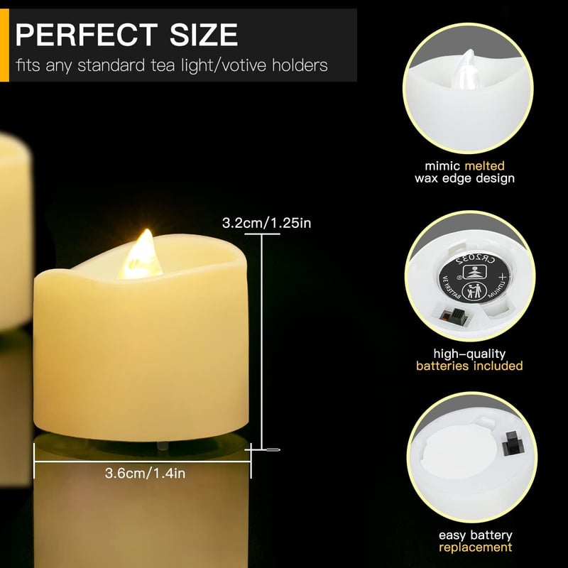 daphomeu LED Gyertyák Flakkerező Lánggal, 14 db Meleg Fehér Elektromos Teafény