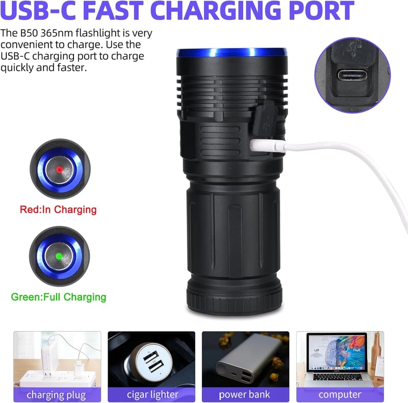 DARKBEAM 365nm UV lámpa 50W újratölthető fekete fény vizelet detektor