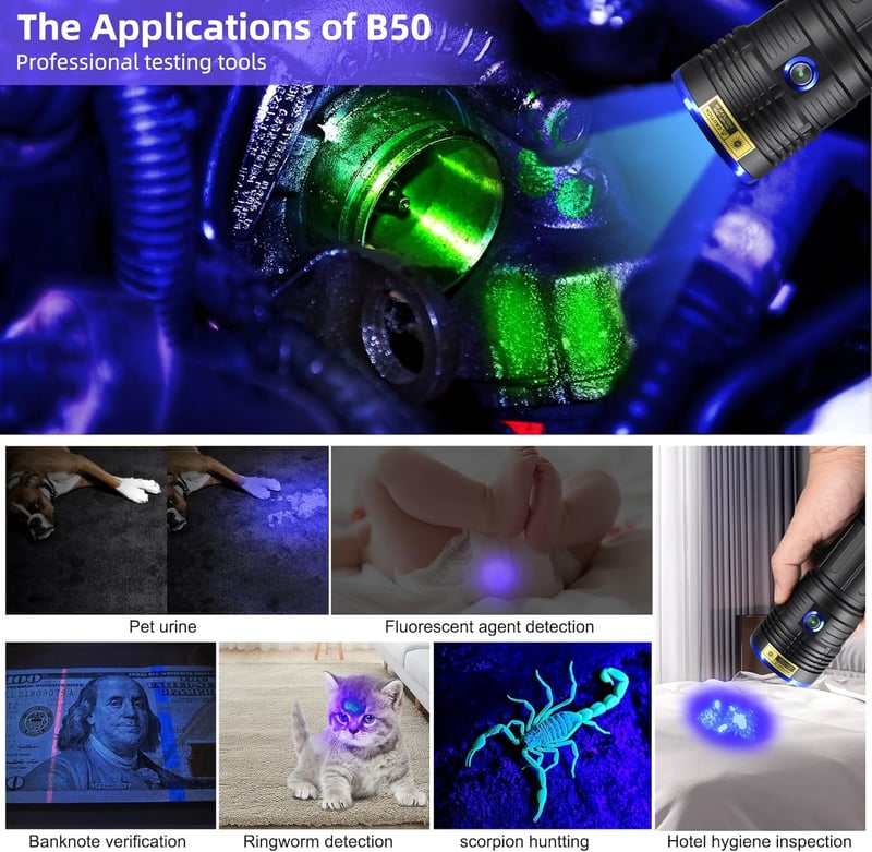 DARKBEAM 365nm UV lámpa 50W újratölthető fekete fény vizelet detektor