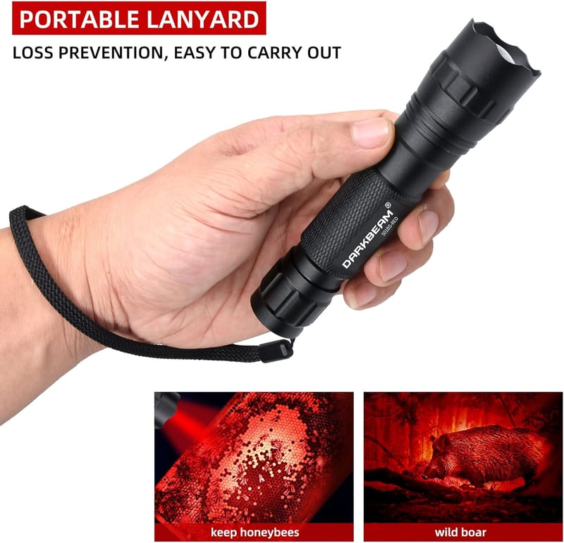DARKBEAM 501BS Taktikai Piros LED Zoomolható Töltőhető USB Lámpa Halászat Vadászat