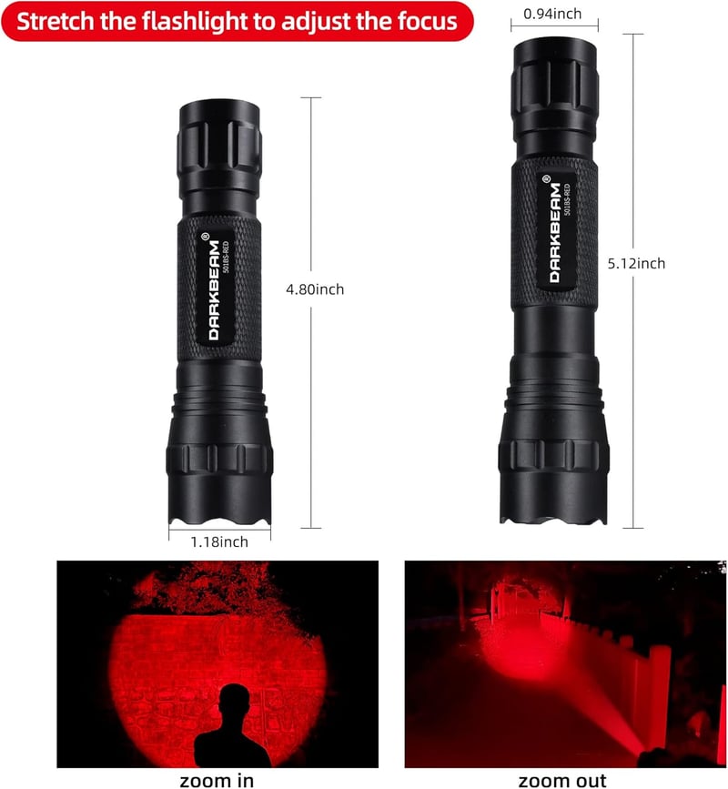DARKBEAM 501BS Taktikai Piros LED Zoomolható Töltőhető USB Lámpa Halászat Vadászat