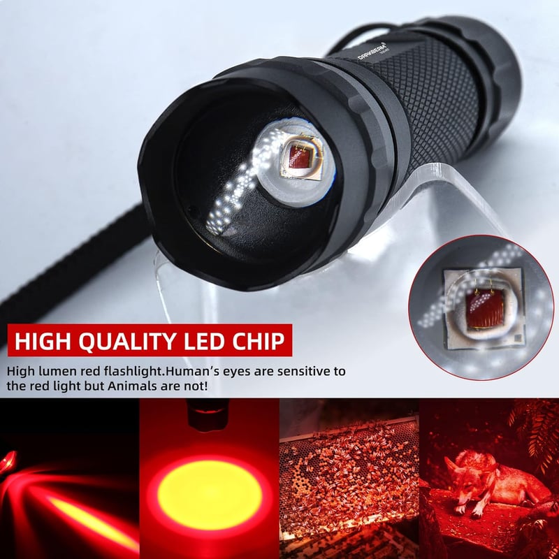 DARKBEAM 501BS Taktikai Piros LED Zoomolható Töltőhető USB Lámpa Halászat Vadászat