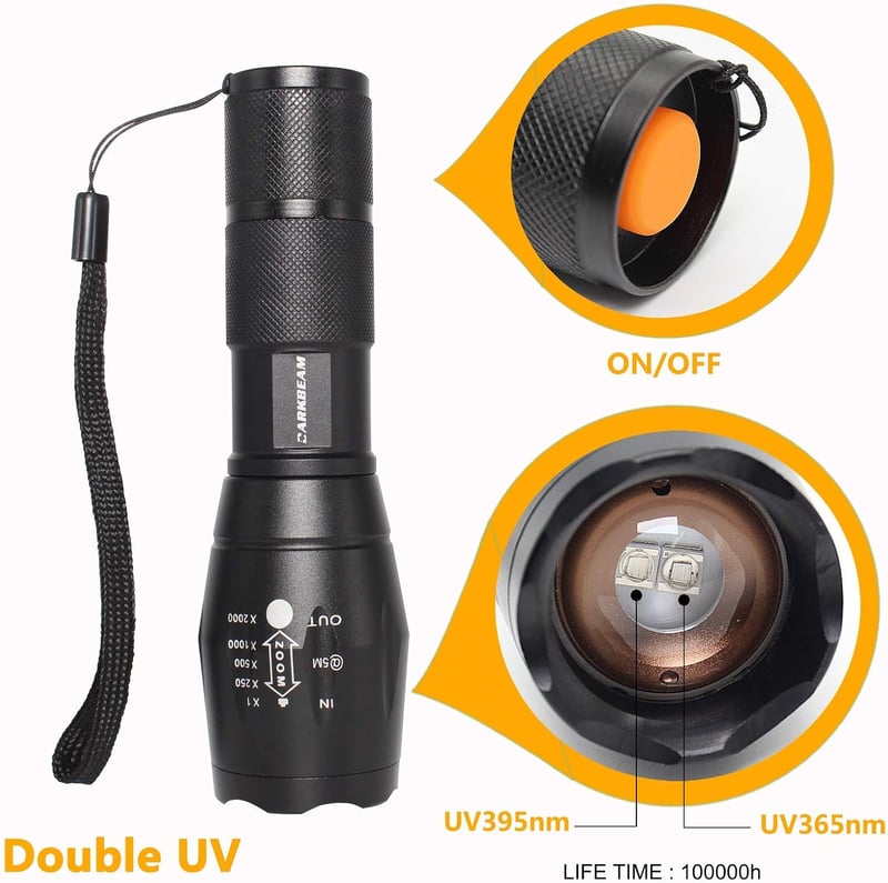 DARKBEAM UV Lámpa 365nm 395nm Ultraibolya LED Hordozható Detektáláshoz Kutyavizelés Banknóta Ellenőrzéshez
