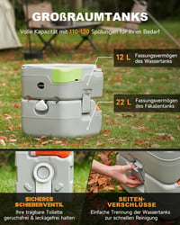 DARTMOOR 22L/20L hordozható camping WC diagonális ülőkével 200kg-ig 3
