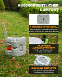 DARTMOOR 22L/20L hordozható camping WC diagonális ülőkével 200kg-ig 8