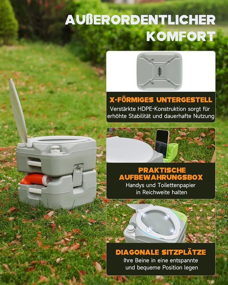 DARTMOOR 22L/20L hordozható camping WC diagonális ülőkével 200kg-ig