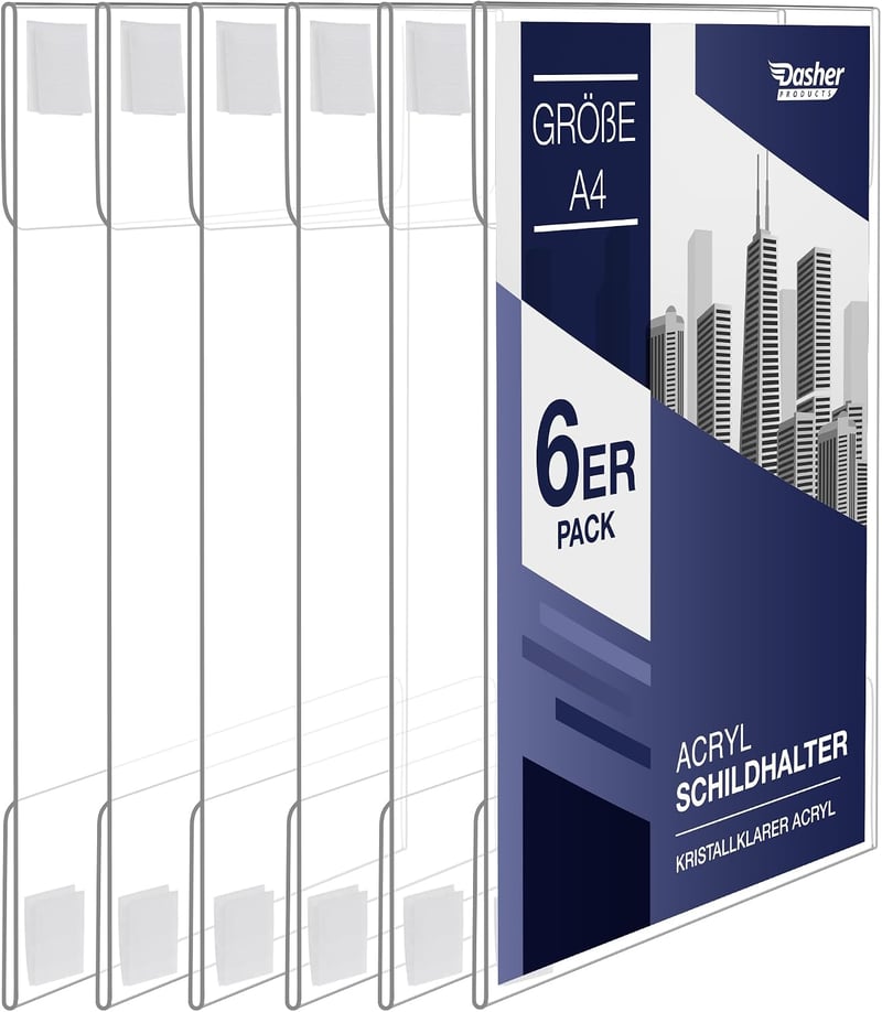 Dasher Products A4 akril táblakeret falra szerelhető, álló/fekvő - 6 db