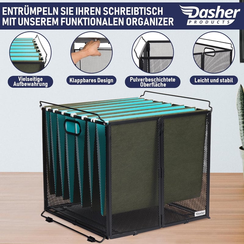 Dasher Products A4 Függőleges Fájltartó Fekete Fém Hálós Dokumentumtartó Irattartó Kosár