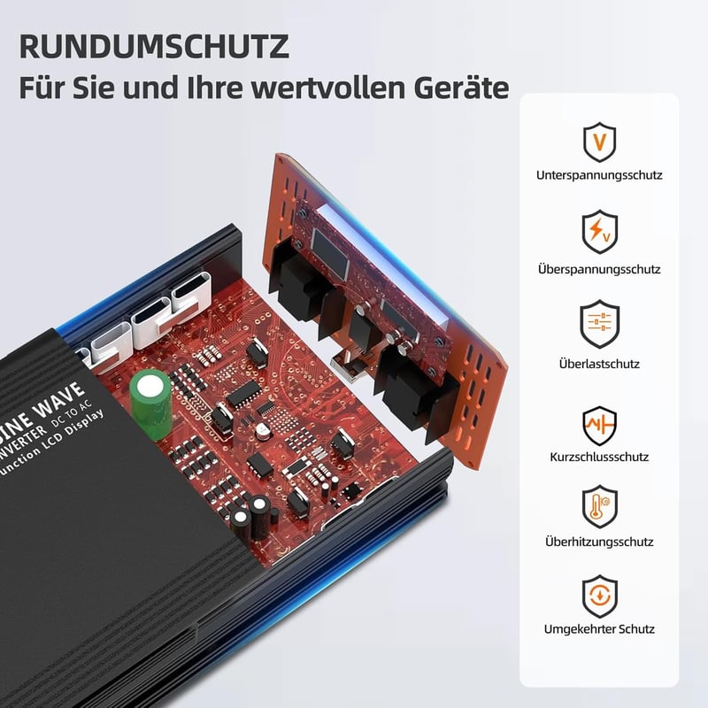 DATOUBOSS 2000W/4000W Inverter 24V-230V tiszta szinuszhullám USB Type-C LCD kijelzővel