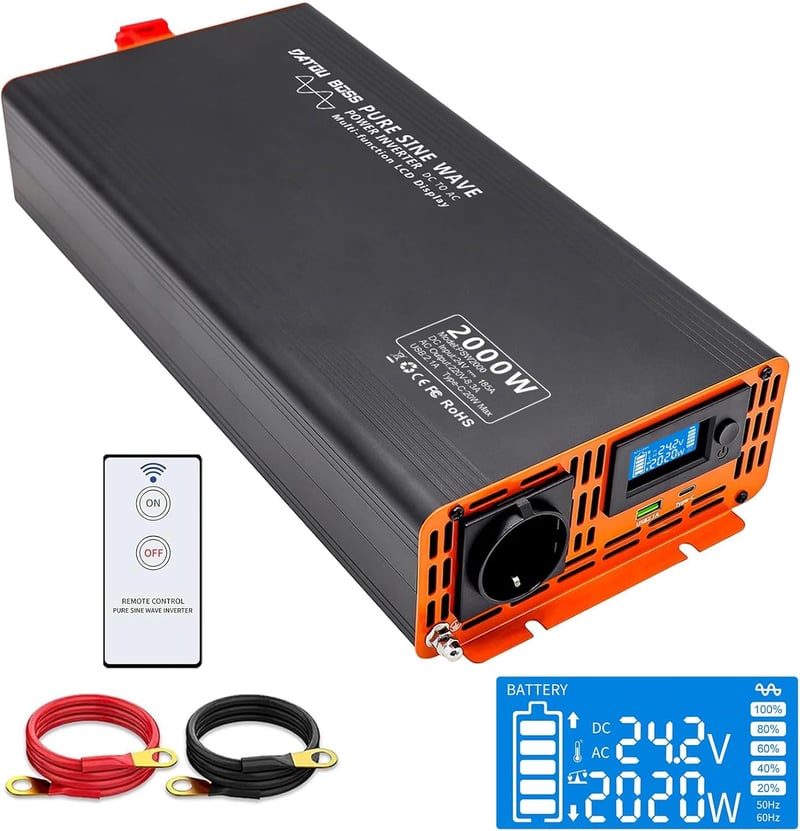 DATOUBOSS 2000W/4000W Inverter 24V-230V tiszta szinuszhullám USB Type-C LCD kijelzővel