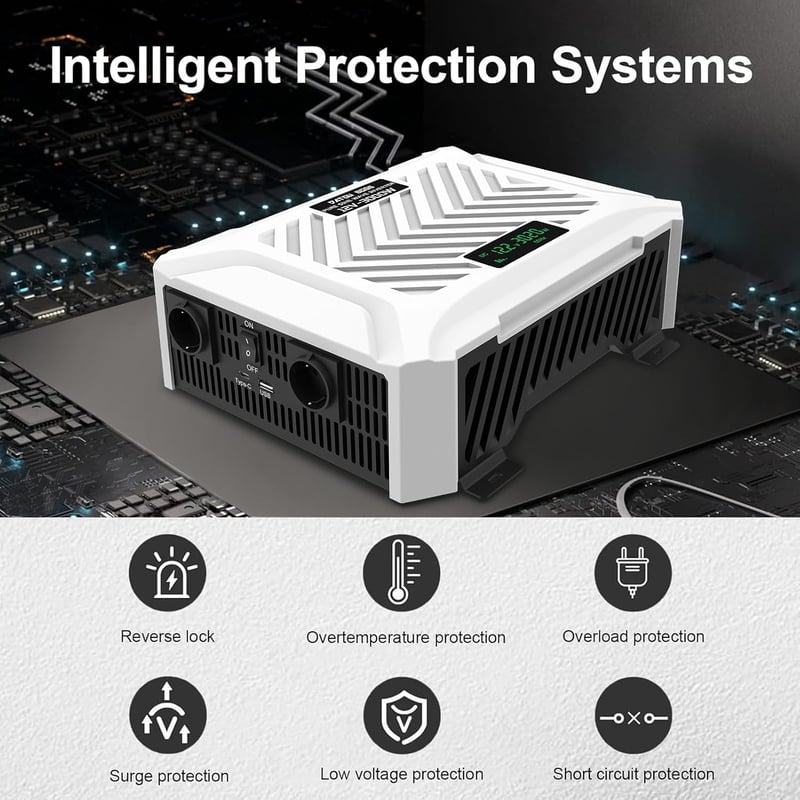 DATOUBOSS 3000W/6000W Inverter 12V-230V Tiszta Szinusz USB-C LCD Kijelzővel